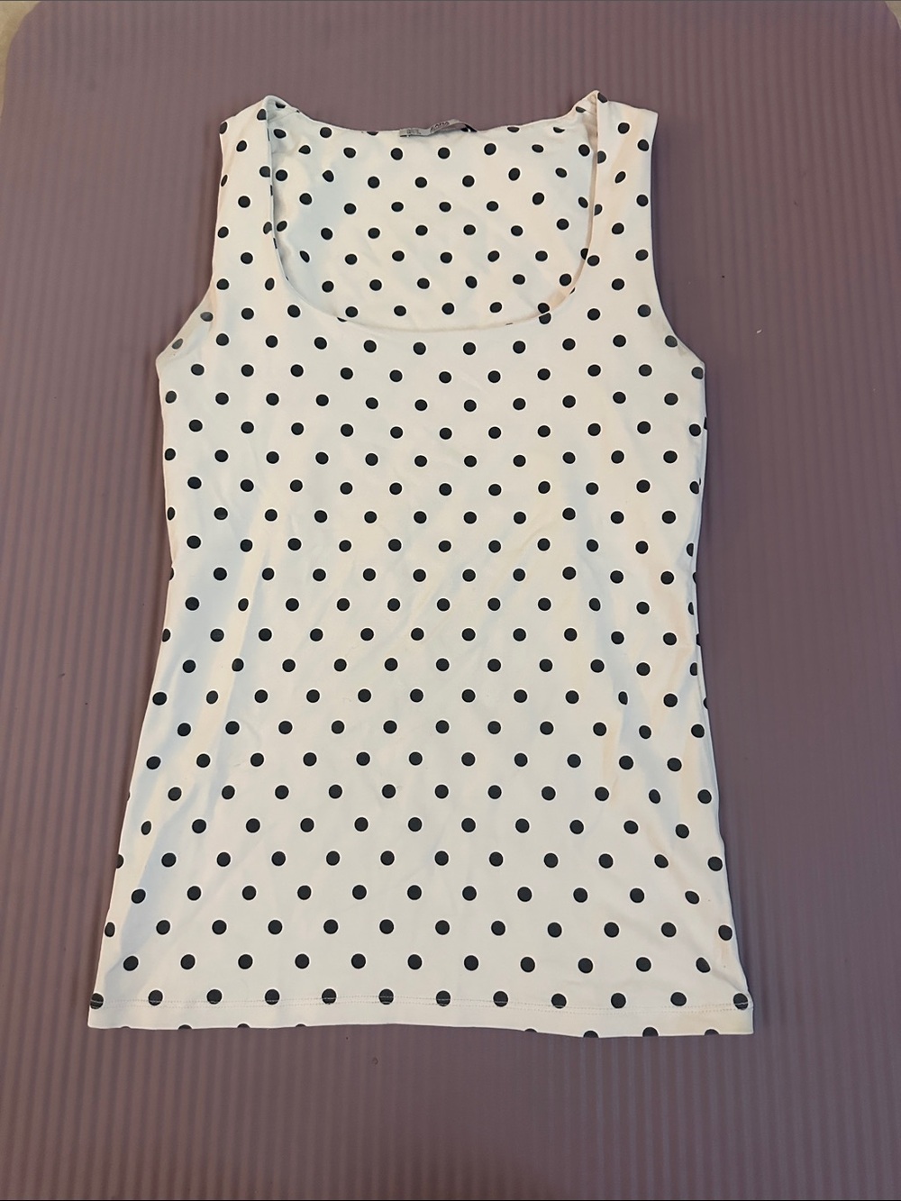 Zara White Tank Top with Black Polka Dots
